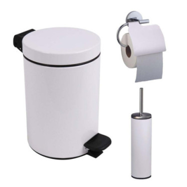 Ensemble salle de bains/toilettes avec poubelle 3L et accessoires Blanc Éclat