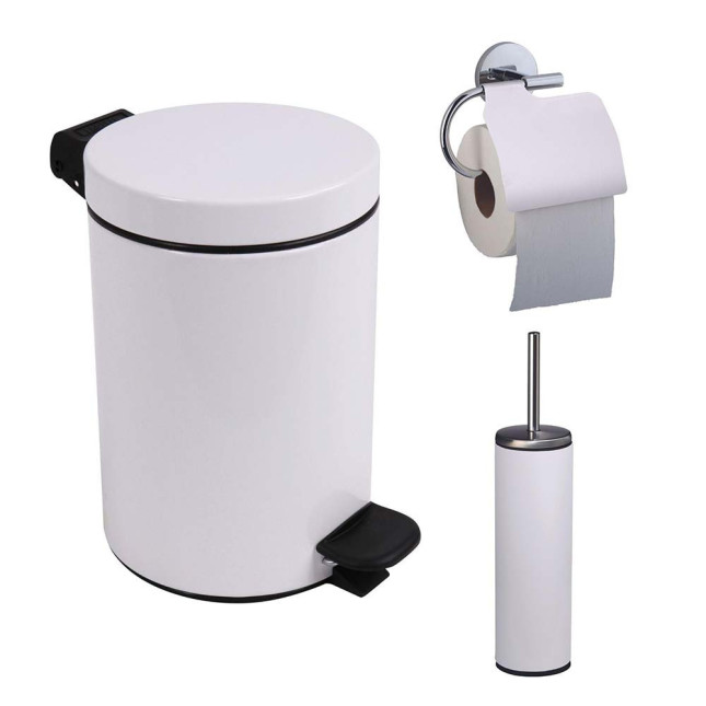Ensemble salle de bains/toilettes avec poubelle 3L et accessoires Blanc Éclat