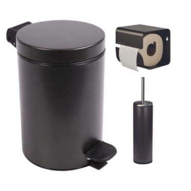 Ensemble salle de bains/toilettes avec poubelle 3L et accessoires Noir Basalte