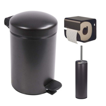 Ensemble salle de bains/toilettes avec poubelle 3L et accessoires Noir Basalte