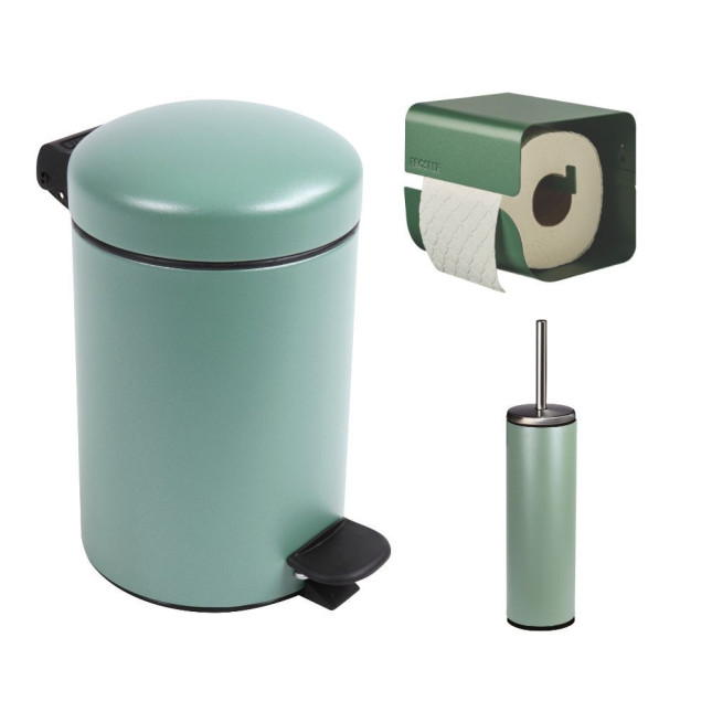 Ensemble salle de bains/toilettes avec poubelle 3L et accessoires Vert Natura