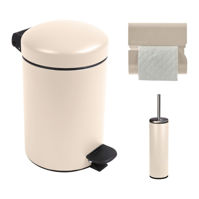 Ensemble salle de bains/toilettes avec poubelle 3L et accessoires Beige Astral