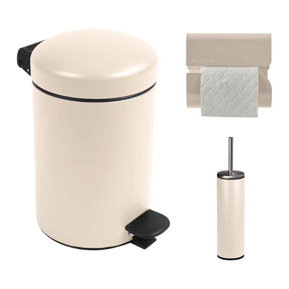 Ensemble salle de bains/toilettes avec poubelle 3L et accessoires Beige Astral