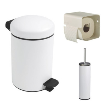 Ensemble salle de bains/toilettes avec poubelle 3L et accessoires Blanc Coton