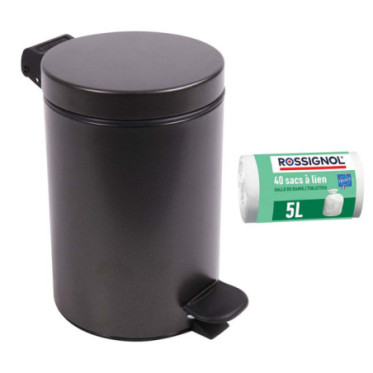 Poubelle salle de bain 3L et 40 sacs poubelle 5L Noir Basalte