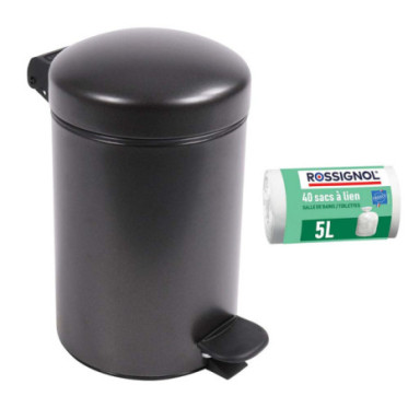 Poubelle salle de bain 3L et 40 sacs poubelle 5L Noir Basalte