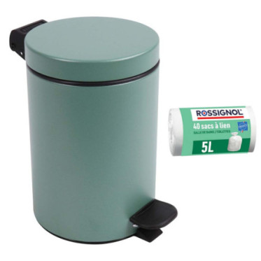 Poubelle salle de bain 3L et 40 sacs poubelle 5L Vert Natura