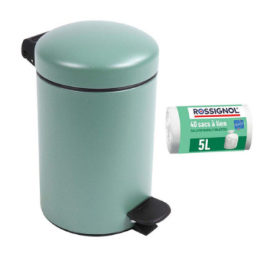 Poubelle salle de bain 3L et 40 sacs poubelle 5L Vert Natura
