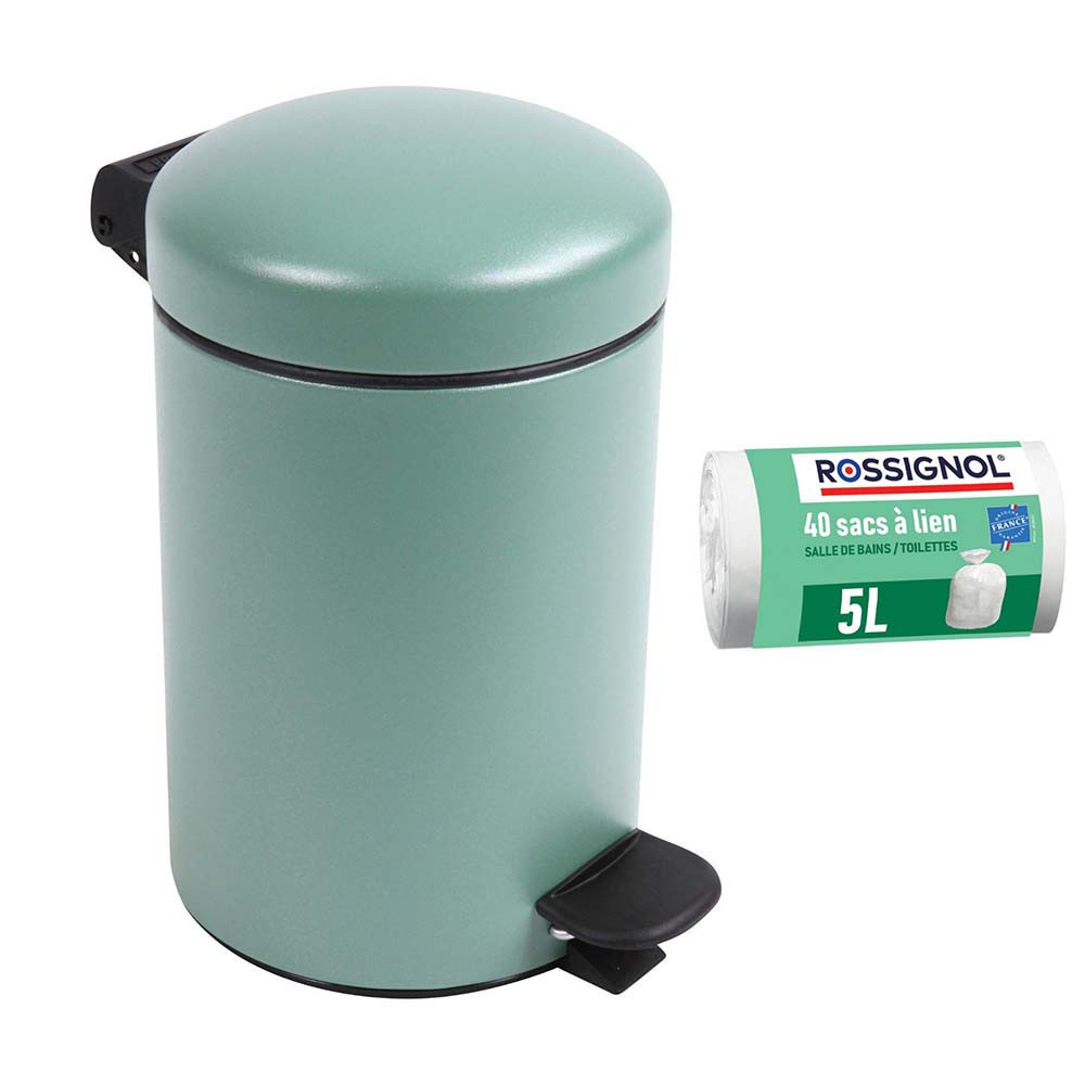 Poubelle salle de bain 3L et 40 sacs poubelle 5L Vert Natura