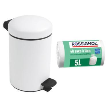 Poubelle salle de bain 3L et 40 sacs poubelle 5L Blanc Coton