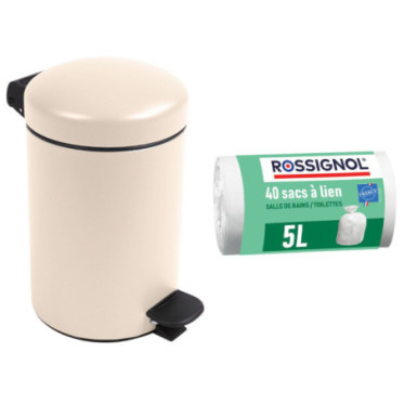 Poubelle salle de bain 3L et 40 sacs poubelle 5L Beige Astral