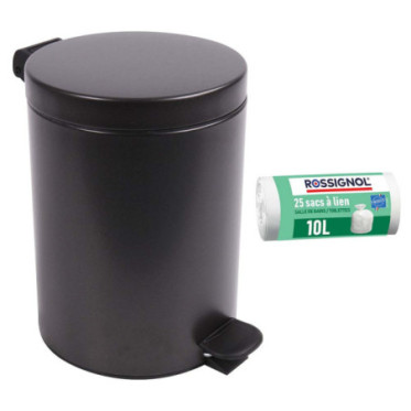Poubelle salle de bain 5L et 25 sacs poubelle 10L Noir Basalte