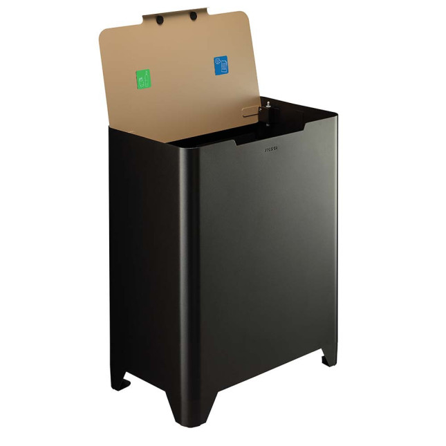 Poubelle cuisine de tri sélectif 2x20L avec seaux Noir Basalte/ Moka Poubelle cuisine de tri sélectif 2x20L avec seaux Noir Basalte/ Moka