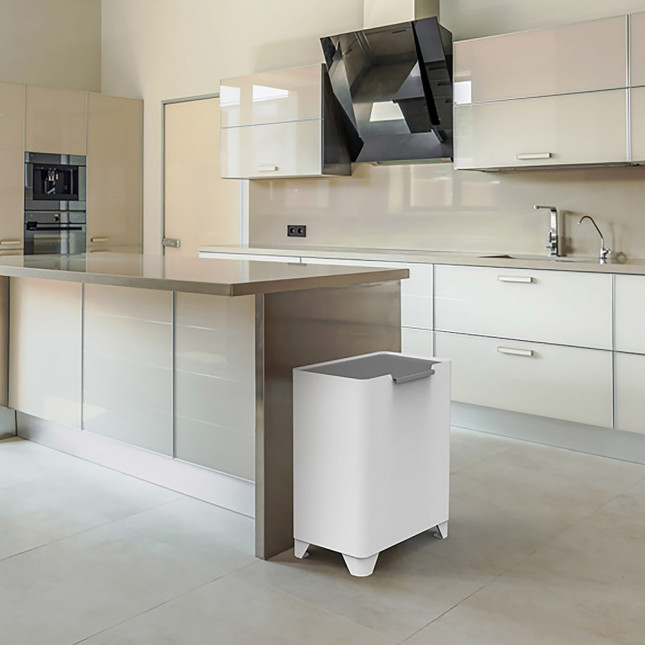 Poubelle cuisine de tri sélectif 2x30L Blanc Coton/Gris galet