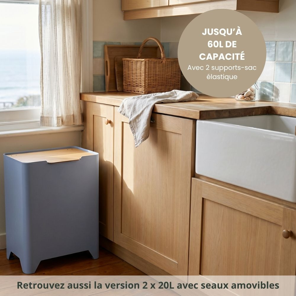 Poubelle cuisine de tri sélectif 2x30L Gris Ardoise Poubelle cuisine de tri sélectif 2x30L Gris Ardoise