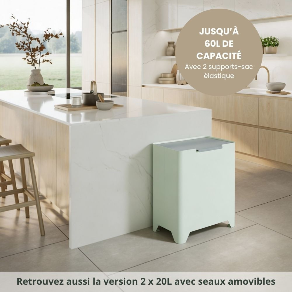 Poubelle cuisine de tri sélectif 2x30L Noir Basalte/ Moka