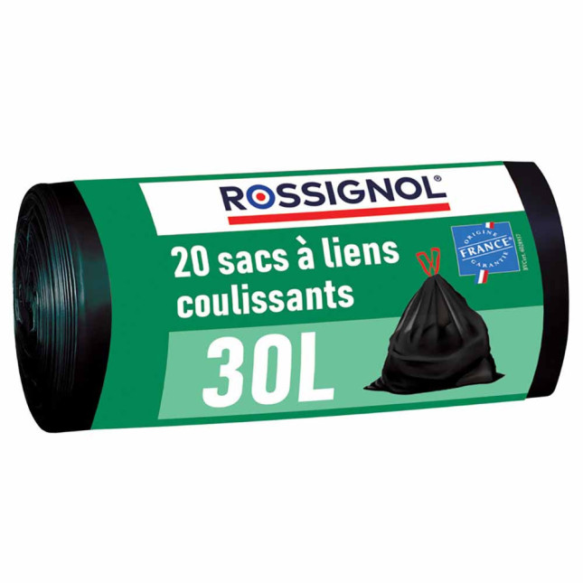 Lot de 20 sacs-poubelle 30L avec lien coulissant Noir