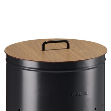 Couvercle compact HPL chêne clair avec poignée Noir Basalte 45L