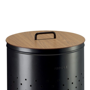 Couvercle compact HPL chêne clair avec poignée Noir Basalte 65L